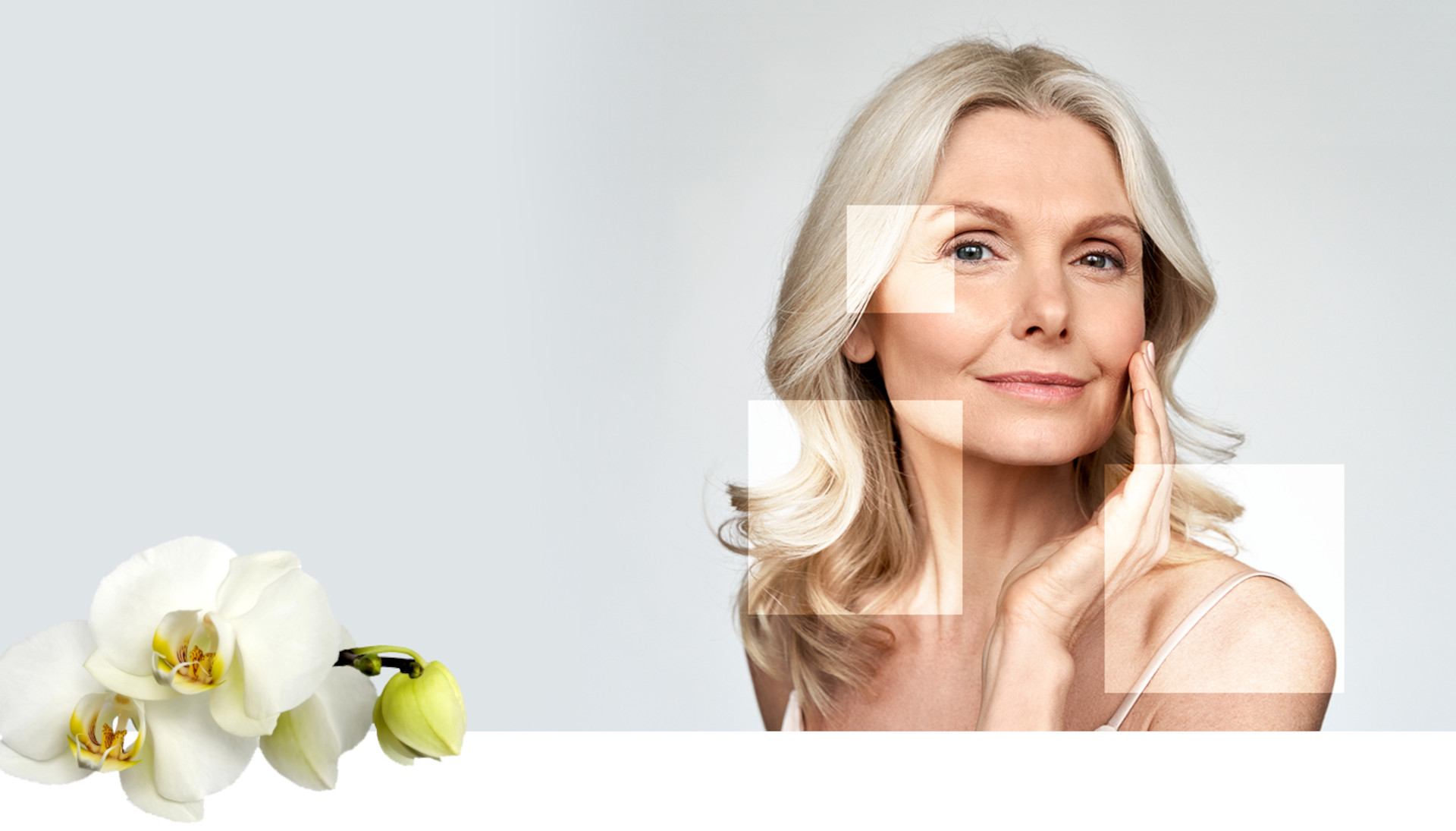 Soins anti-âge au Salon Esthétique Entre-Nous à Saint-Georges, en Beauce. Image représentant le rajeunissement de la peau et les traitements spécialisés pour une peau éclatante et revitalisée, avec une touche de douceur illustrée par des orchidées blanches.