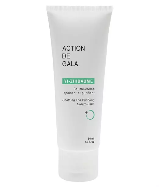 Yi-Zhibaume, baume-crème apaisant et purifiant Action de Gala, disponible au Salon Esthétique Entre-Nous à Saint-Georges, en Beauce, pour calmer, hydrater et purifier la peau en profondeur.