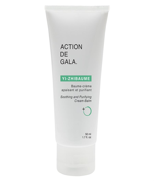 Yi-Zhibaume, baume-crème apaisant et purifiant Action de Gala, disponible au Salon Esthétique Entre-Nous à Saint-Georges, en Beauce, pour calmer, hydrater et purifier la peau en profondeur.
